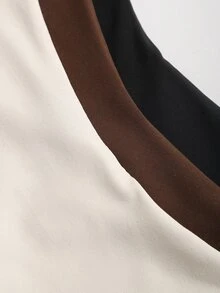 Sweetra 3pcs Women's Solid Color Pleated Casual Minimalist Basic Bodysuit, Versatile For Daily Wear Everyday Daytime Off-White Brown Black Summer - Multicolor - View 10