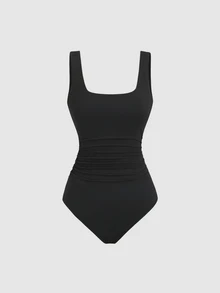 Sweetra 3pcs Women's Solid Color Pleated Casual Minimalist Basic Bodysuit, Versatile For Daily Wear Everyday Daytime Off-White Brown Black Summer - Multicolor - View 3