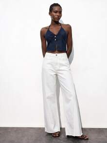 Maija Women's Casual Versatile Solid Color Wide Leg Jeans - White - View 6