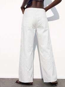 Maija Women's Casual Versatile Solid Color Wide Leg Jeans - White - View 3