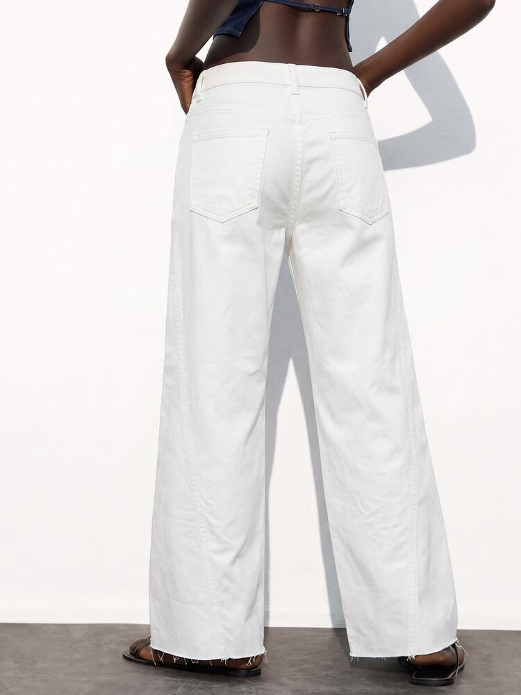 Maija Women's Casual Versatile Solid Color Wide Leg Jeans - White - View 2