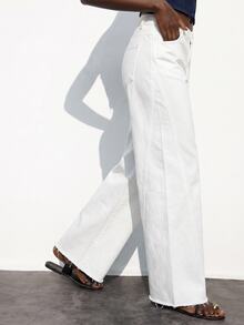 Maija Women's Casual Versatile Solid Color Wide Leg Jeans - White - View 5