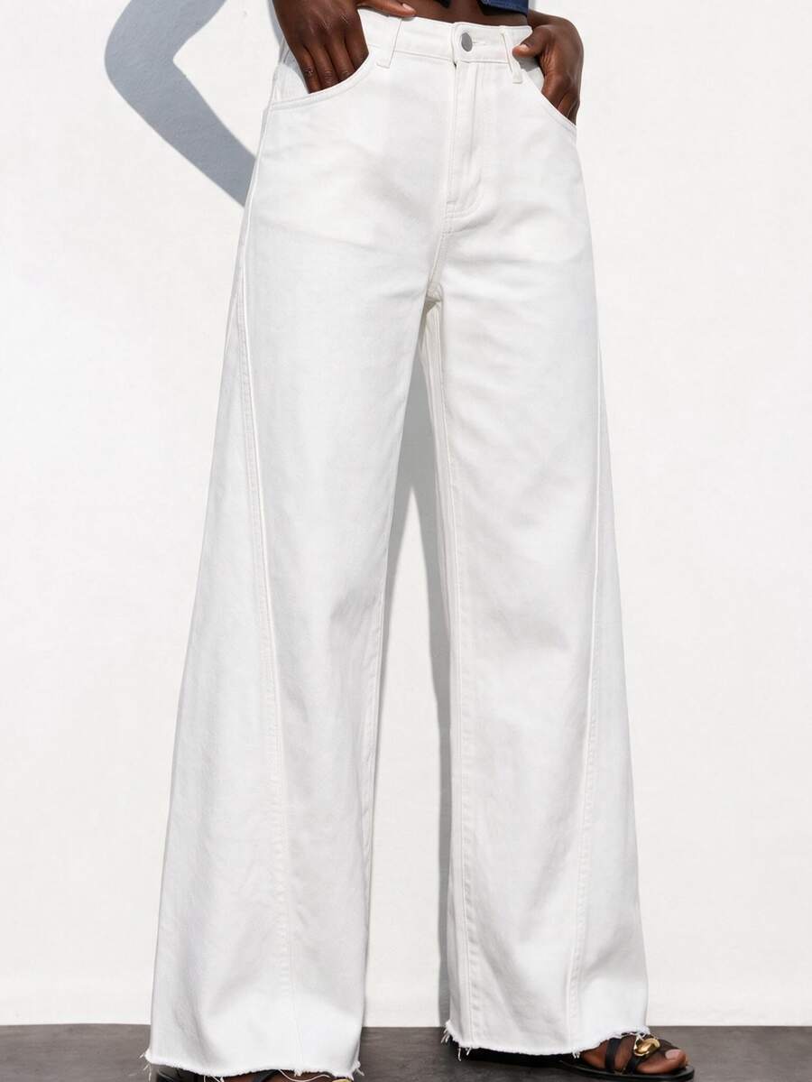 Maija Women's Casual Versatile Solid Color Wide Leg Jeans