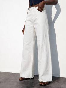 Maija Women's Casual Versatile Solid Color Wide Leg Jeans - White - View 7