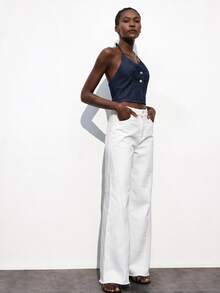 Maija Women's Casual Versatile Solid Color Wide Leg Jeans - White - View 4