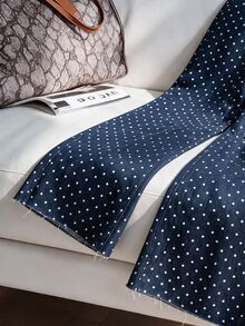 Elenzga Plus Size Navy Blue Polka Dot Drape Wide Leg Long Pants With Front Zipper Fly, Back Machine-Stitched Double Pockets, High Waist Loose Floor-Length Casual Commuter Streetwear Versatile Trousers - Blue - View 4