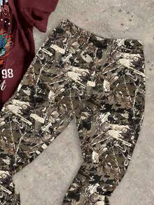 Tween Boy 2-Piece Set:Burgundy Autumn Streetwear Vacation Y2K Graphic Racing Tee And Camo Flare Sweatpants Retro Casual Kids Outfits Clothing Set - White - View 4