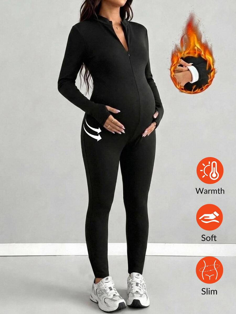 SHEIN Maternity Solid Color Casual Daily Wear Jumpsuit - Black - View 1