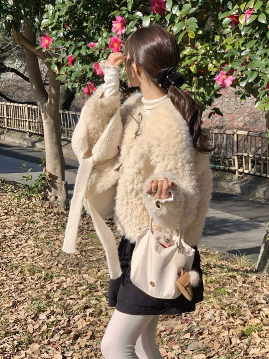 DAZY Women's Solid Color Casual Versatile Winter Faux Fur Coat - Apricot - View 1