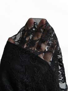 Elamini White Floral Lace Fabric With Built-In Liner Sheer Tight Wrap Crop Top, Elegant & Sweet, Suitable For Summer Vacation - Black - View 7