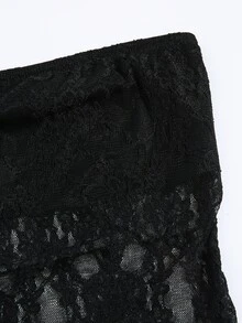 Elamini White Floral Lace Fabric With Built-In Liner Sheer Tight Wrap Crop Top, Elegant & Sweet, Suitable For Summer Vacation - Black - View 8