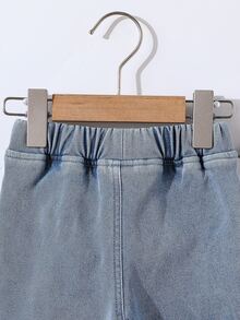 SHEIN 2 件套女婴休闲简约羊毛弹力舒适牛仔裤，保暖，适合秋冬季 - 彩色 - 查看 6