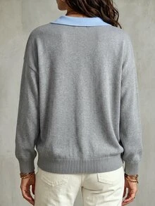 LUMIGAL A New Casual And Versatile Long-Sleeved Sweatshirt With A Light Blue Contrasting Color And A Collar Brunch Autumn Everyday Travel - Multicolor - View 2