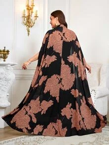 Reflora Plus Size Women Solid Color Spaghetti Strap Dress And Floral Print Cardigan Casual Elegant Formal Daily Cocktail Evening 2 Pieces Set Black Summer - Multicolor - View 3