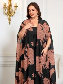 Reflora Plus Size Women Solid Color Spaghetti Strap Dress And Floral Print Cardigan Casual Elegant Formal Daily Cocktail Evening 2 Pieces Set Black Summer - Multicolor - View 6