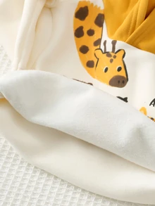 Cozy Pixies Baby Boy Cartoon Animal Pattern Colorblock Knitted Soft Crew Neck Long Sleeve Hooded Sweatshirt & Elastic Waist Long Autumn Winter Pants 2-Piece Set - Yellow - View 7