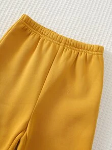 Cozy Pixies Baby Boy Cartoon Animal Pattern Colorblock Knitted Soft Crew Neck Long Sleeve Hooded Sweatshirt & Elastic Waist Long Autumn Winter Pants 2-Piece Set - Yellow - View 3