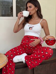 Lyckli Betty Boop x SHEIN Maternity Cartoon Print Cami Top Long Pants 2 Pieces Set Photoshoot White Blue Summer Anti Social Casual - Multicolor - View 1