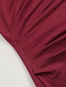 Elenzga Gaun Midi Elegan Rajut Lembut dan Elastis Ukuran Plus, Gaun Malam Harian Berpotongan Ramping dengan Pinggang Tinggi - Burgundy - View 6