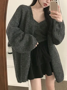 DAZY Women's Long Sleeve Comfortable Sweater 2 Pieces Set, Autumn/Winter - Dark Grey - View 1