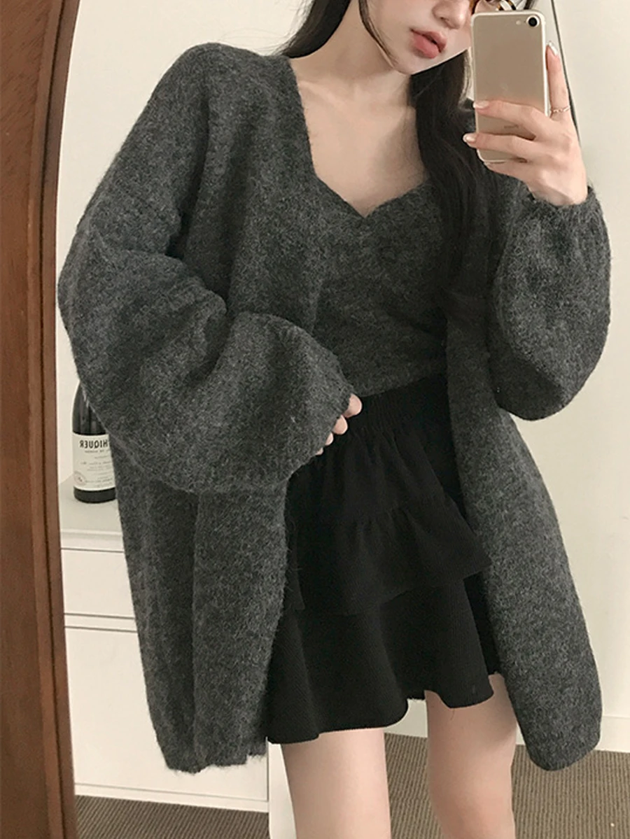 DAZY Women's Long Sleeve Comfortable Sweater 2 Pieces Set, Autumn/Winter - Dark Grey - View 1