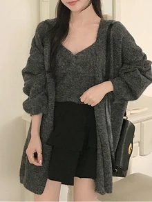 DAZY Women's Long Sleeve Comfortable Sweater 2 Pieces Set, Autumn/Winter - Dark Grey - View 4