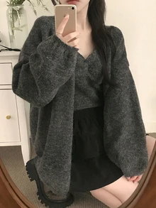 DAZY Women's Long Sleeve Comfortable Sweater 2 Pieces Set, Autumn/Winter - Dark Grey - View 2