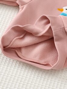 Cozy Pixies 新生兒休閒日常舒適貼布繡毛絨3D卡通鵝圖案3D蝴蝶結圓領套頭長袖上衣條紋印花長褲針織2件套 - 粉色 - 查看 7