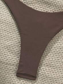 SHEIN Swim Women's Summer Plain Skinny Strap Metal Starfish Decor Sexy Bikini Set - Brown - View 7