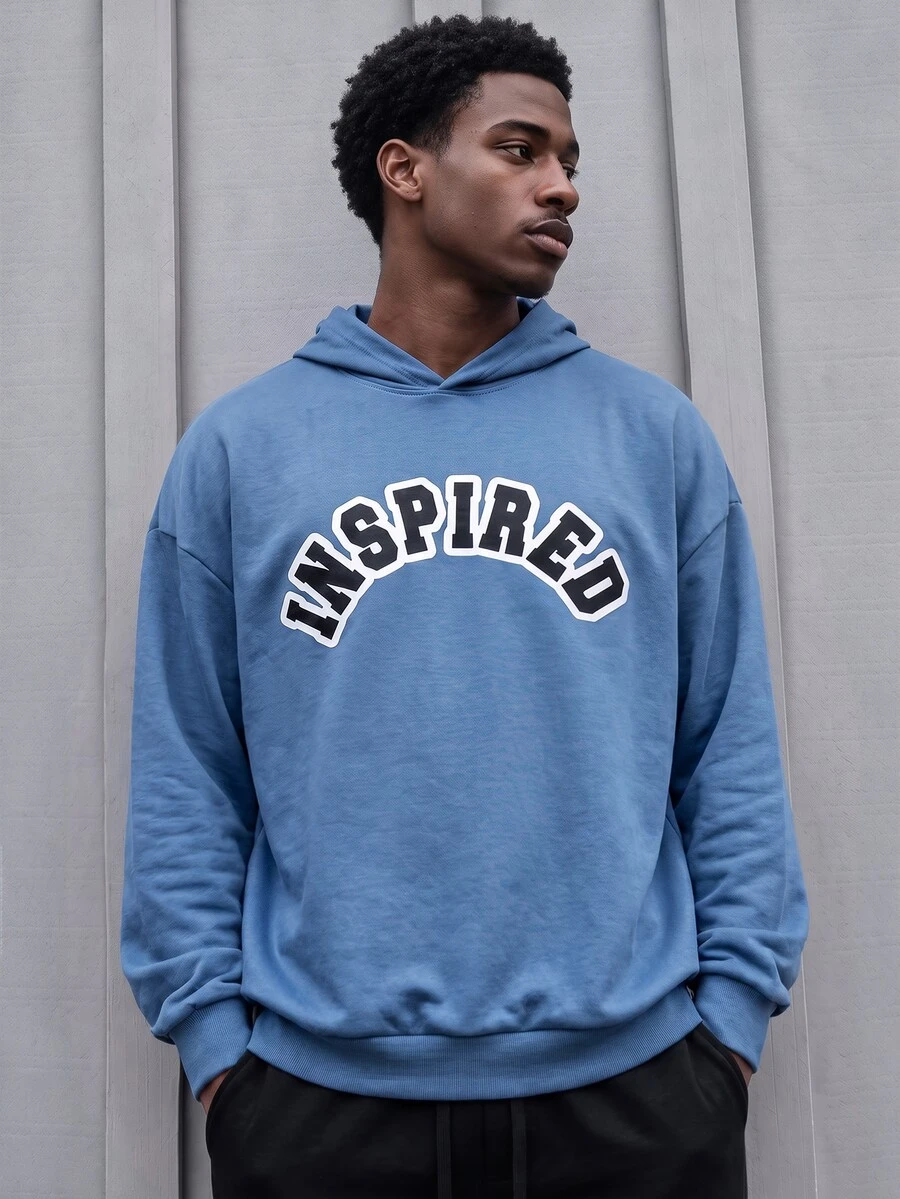 Gym Rark Men's Letter Print Hooded Sports Sweatshirt Men Sweatshirt - Dusty Blue - View 1