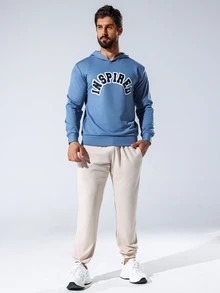 Gym Rark Men's Letter Print Hooded Sports Sweatshirt Men Sweatshirt - Dusty Blue - View 6