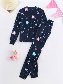 Tween Girls 2-Piece Cute Glow-In-The-Dark Unicorn Star Rainbow Print Fitted Pajama Set, Long Sleeve Crew Neck Tween Girl Sleepwear, Suitable For Outdoor Activities - Multicolor - View 7
