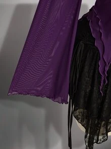 SHEIN ICON 女款大尺碼網紗甜心領不對稱下擺時尚上衣 秋季 - 紫色 - 查看 8