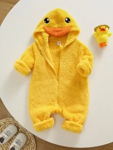 SHEIN Newborn Baby Cartoon Pattern Casual Daily Home Pajamas One-Piece Long Autumn Pants - Yellow - View 7