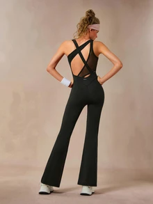 VARSIVA Women's Mesh Patchwork Casual Daily Travel Sports Jumpsuit - Black - View 1