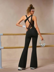 VARSIVA Women's Mesh Patchwork Casual Daily Travel Sports Jumpsuit - Black - View 7