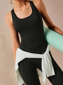 VARSIVA Women's Mesh Patchwork Casual Daily Travel Sports Jumpsuit - Black - View 5