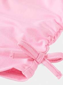 SHEIN 2pcs/Set Tween Girls Casual Crewneck Top With Waist Ruffle And Pants Outfit - Coral Pink - View 3