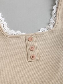 Sweetra Women's Casual Lace Patchwork Camisole - Khaki - View 3