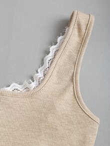 Sweetra Women's Casual Lace Patchwork Camisole - Khaki - View 4