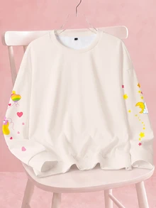 SHEIN X Care Bears Plus Size Women's Cartoon Print Crew Neck Long Sleeve Casual Sweatshirt - White - View 2