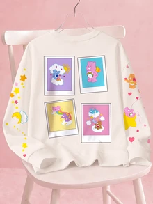 SHEIN X Care Bears Plus Size Women's Cartoon Print Crew Neck Long Sleeve Casual Sweatshirt - White - View 1