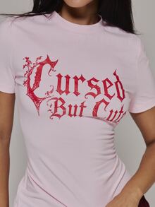 MUSERA 圖案印花「I Love Throwing Fits」粉色圖案口號T恤 春夏款 - 粉色 - 查看 6