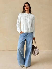 SHEIN Tall Elegant Knit Sweater With Mesh And Lace Back Panel And Cut-Out Detail (For Tall Women) - Apricot - View 7