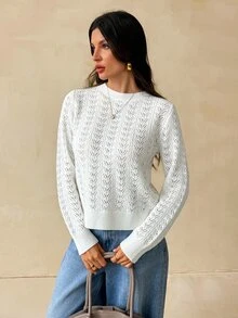 SHEIN Tall Elegant Knit Sweater With Mesh And Lace Back Panel And Cut-Out Detail (For Tall Women) - Apricot - View 5