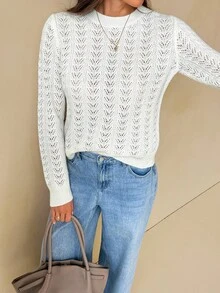 SHEIN Tall Elegant Knit Sweater With Mesh And Lace Back Panel And Cut-Out Detail (For Tall Women) - Apricot - View 8