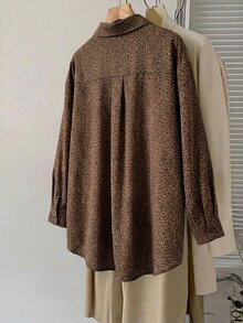 SHEIN CURVE+ Plus-Size Women's Brown Autumn Smart Casual Everyday Loose Comfortable Striped Button-Up Shirt,Spring Fashion Work Top,Extra-Loose Clothing Fall - Multicolor - View 2
