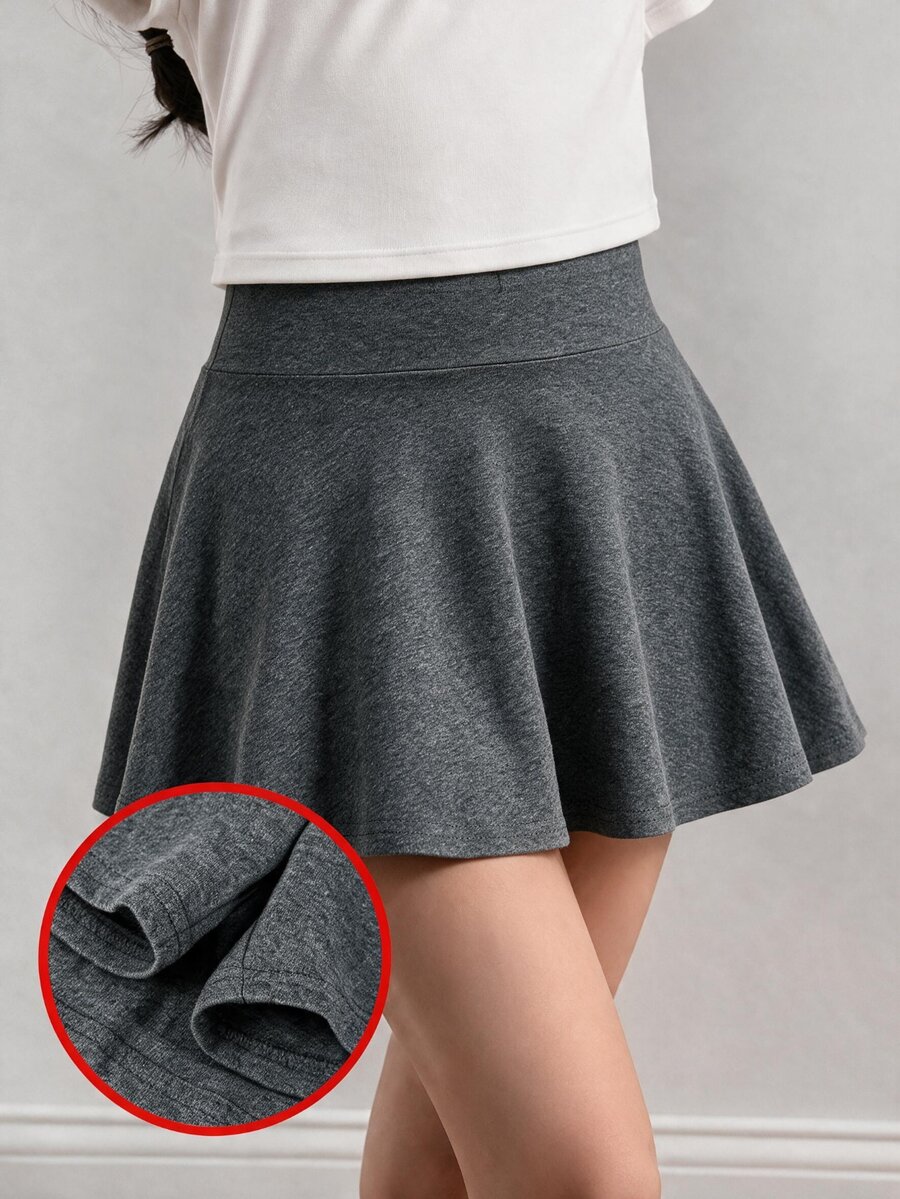 SHEIN Tween Girl Casual Baggy Back To School Sports Skirt, Autumn Fall, Holiday, Comfortable Dark Grey School