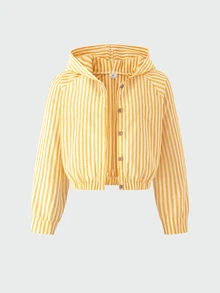 SHEIN Reset Phase 女童套裝 秋季連帽長袖開襟短夾克 白色細肩帶背心上衣 鬆緊腰寬腿長褲 校園休閒運動可愛風 - 黃色 - 查看 5