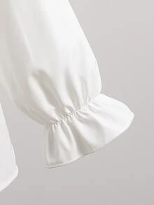 SHEIN 優雅可愛彼得潘領白色襯衫，甜美3D蝴蝶結長袖寬鬆上衣，法式荷葉邊下擺，秋季校園風，開學季服飾 - 白色 - 查看 8